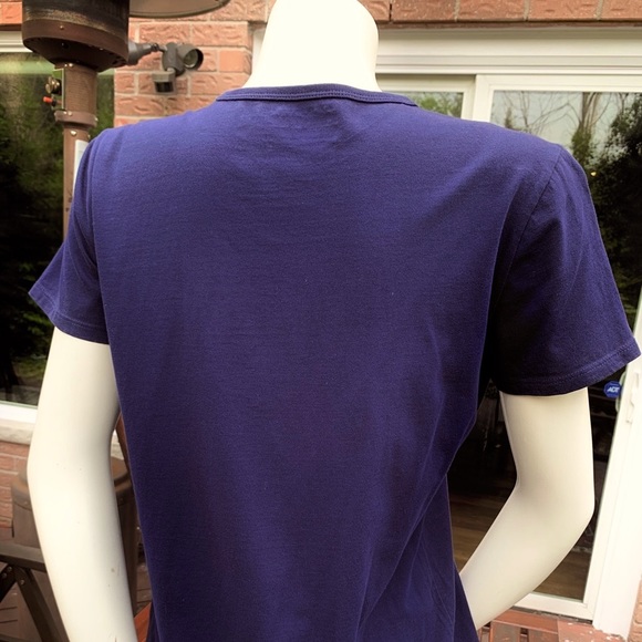 Ralph Lauren woman top navy blue cotton Crew neck white logo crest half sleeve L - Picture 3 of 11